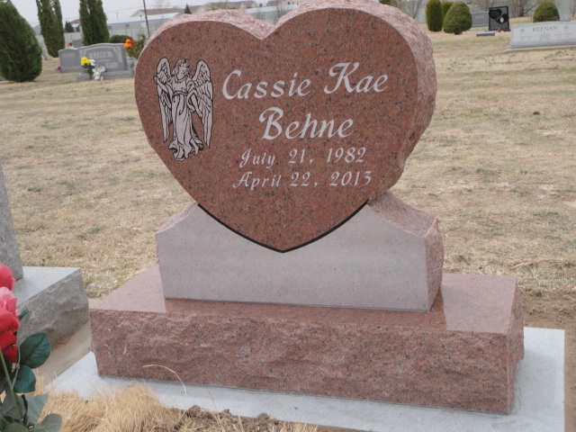 A heart-shaped headstone for Cassie Behne