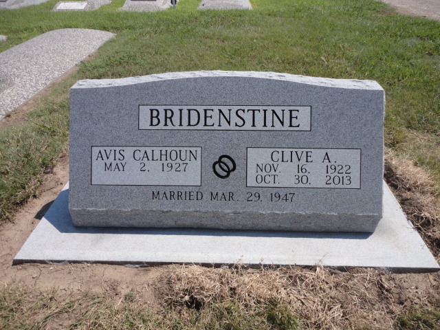 A headstone for the Bridestine husband and wife