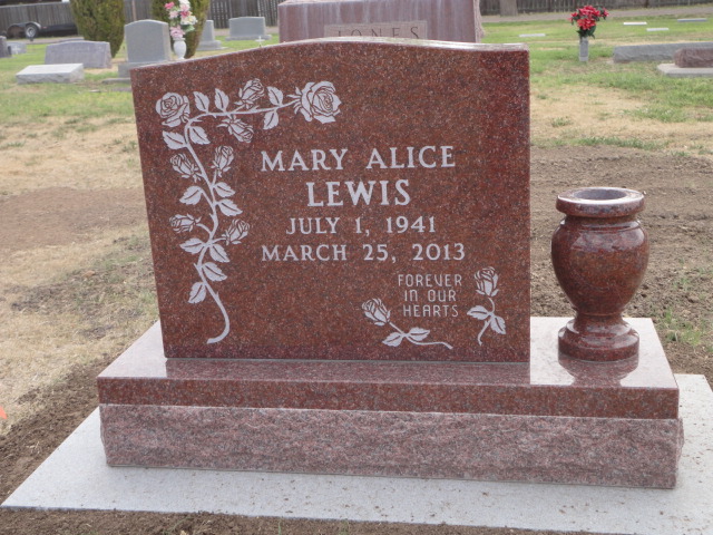A reddish monument for Mary Alice Lewis