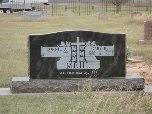 A headstone for Connie and Gary Mehl