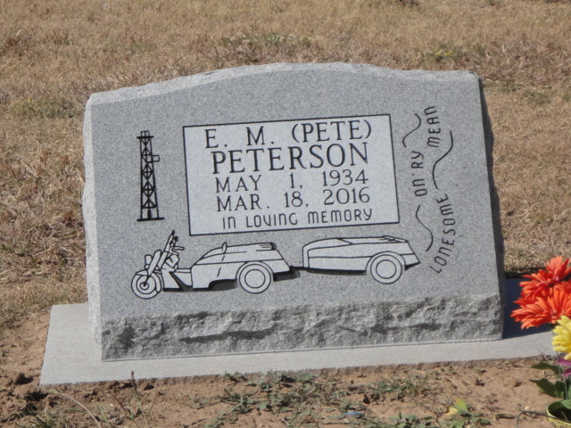 A headstone for E.M. Peterson