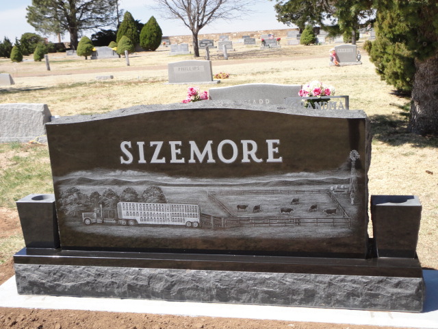 A monument for Sizemore with a design featuring a truck